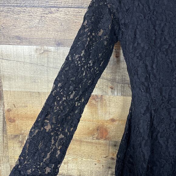 Altar'd State Lace Long Sleeve Mini Skater Dress Solid Black Size Small - Picture 4 of 11